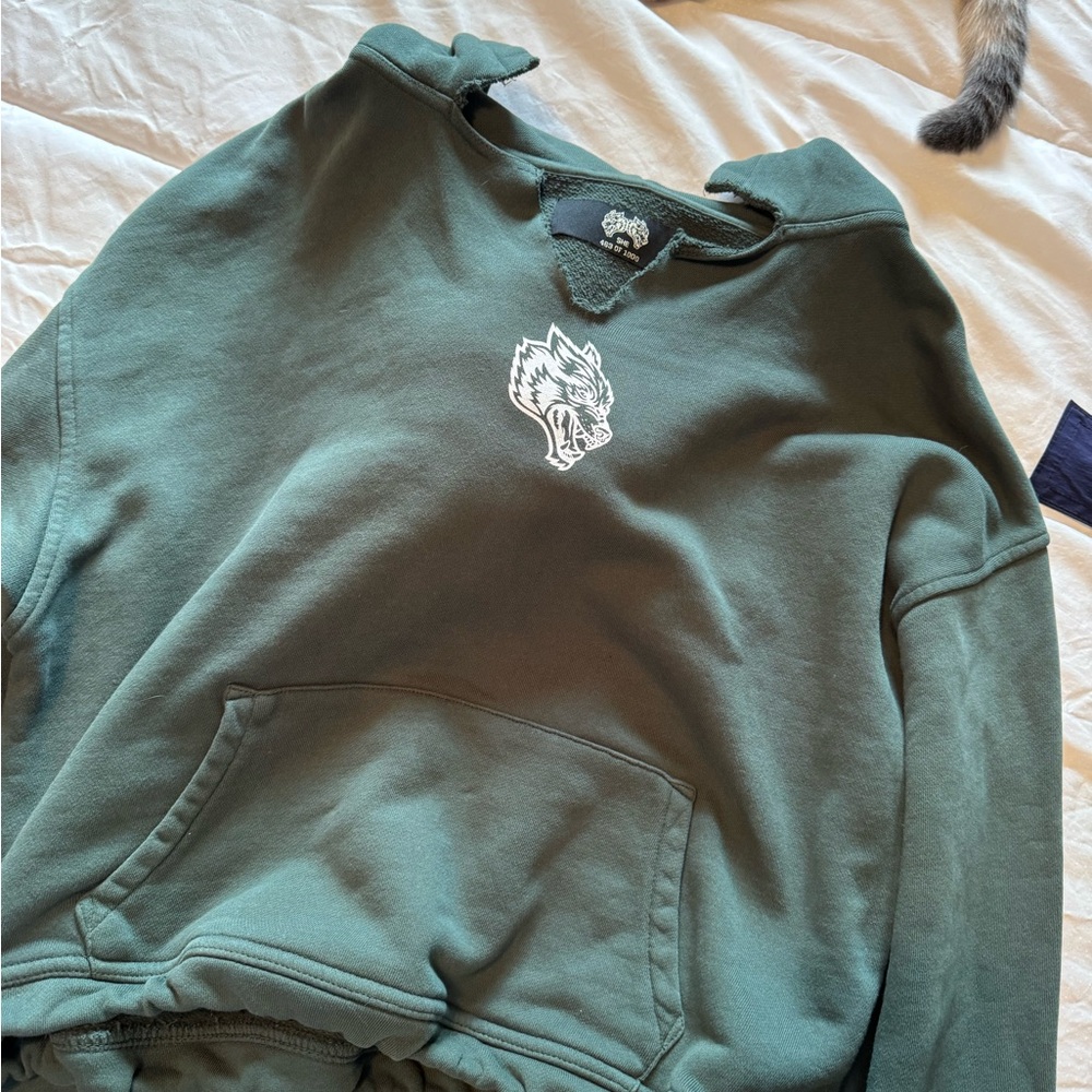 Darc Sport Forest Green Crewneck Pullover with White Wolf Graphic